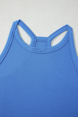 Sky Blue Slim Ribbed Tank Top and Sweatpants Set