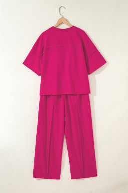Rose Red Drop Shoulder Boxy Tee and Barrel Pants Set