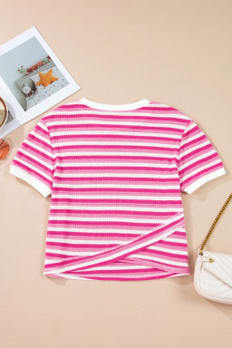 Sachet Pink Textured Knit Short Sleeve Crossed Detail Tee