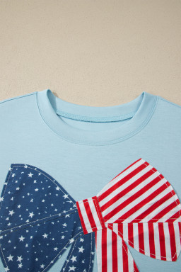 Beau Blue Plus Size Patriotic Bow Patchwork Graphic T-Shirt