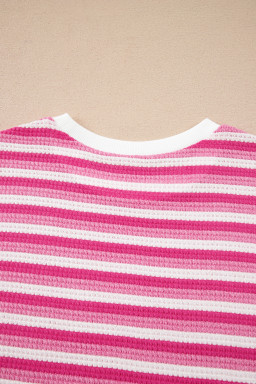 Sachet Pink Textured Knit Short Sleeve Crossed Detail Tee