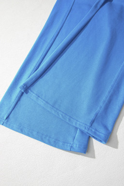 Sky Blue Slim Ribbed Tank Top and Sweatpants Set