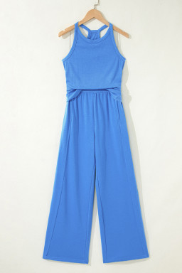 Sky Blue Slim Ribbed Tank Top and Sweatpants Set