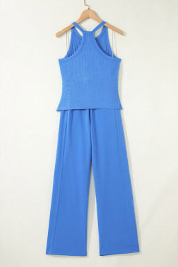Sky Blue Slim Ribbed Tank Top and Sweatpants Set