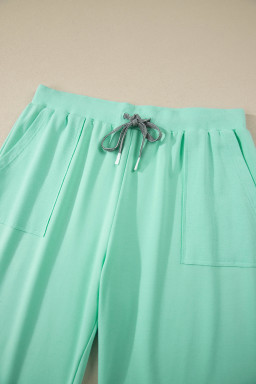 Mint Green Solid V-Neck Tee and Drawstring Plus Size Pants Set