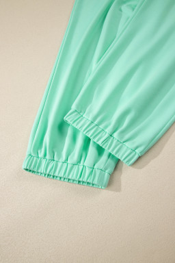Mint Green Solid V-Neck Tee and Drawstring Plus Size Pants Set