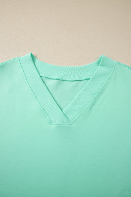 Mint Green Solid V-Neck Tee and Drawstring Plus Size Pants Set