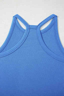 Sky Blue Slim Ribbed Tank Top and Sweatpants Set