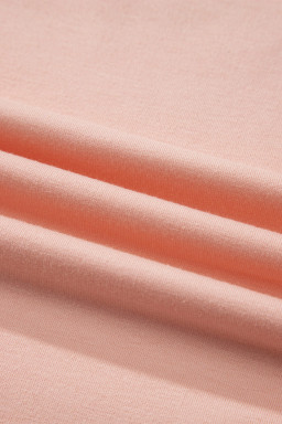 Apricot Pink Solid Color V Neck Tee Drawstring Pant Set