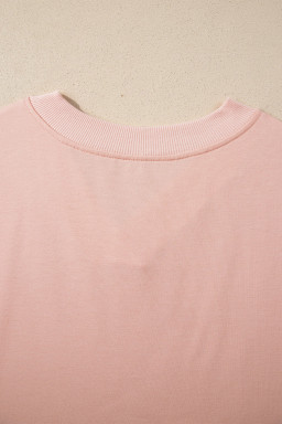 Apricot Pink Solid Color V Neck Tee Drawstring Pant Set