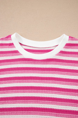 Sachet Pink Textured Knit Short Sleeve Crossed Detail Tee