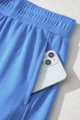 Sky Blue Slim Ribbed Tank Top and Sweatpants Set