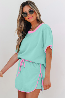 Moonlight Jade Colorblock Edge Drop Shoulder T Shirt and Skort 2Pcs Set