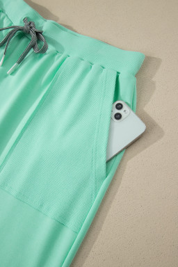 Mint Green Solid V-Neck Tee and Drawstring Plus Size Pants Set