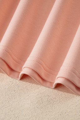 Apricot Pink Solid Color V Neck Tee Drawstring Pant Set