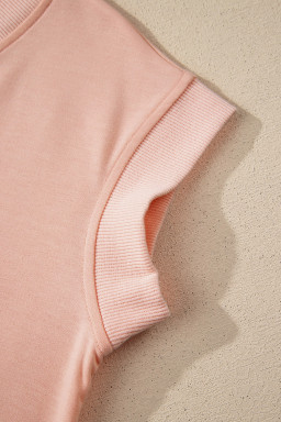 Apricot Pink Solid Color V Neck Tee Drawstring Pant Set