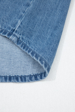 Dusk Blue Ruffled Short Sleeve Denim Shirt