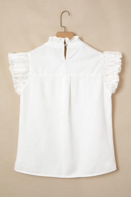 White Frilled Collar Flutter Sleeve Denim Top