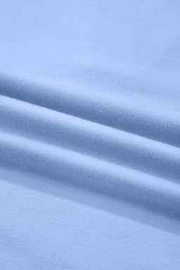 Sky Blue Collared V Neck Tee Drawstring Elastic Waist Shorts 2pcs Outfit
