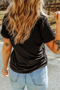 Black Baseball Distressed Heart Print T Shirt