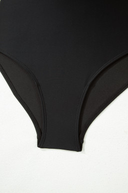 Black Contrast Trim Lace-up Back One Piece Swimsuit