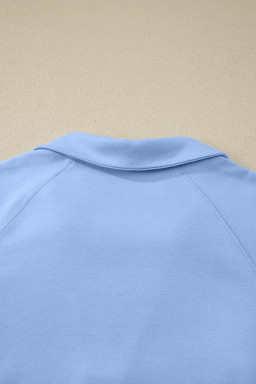 Sky Blue Collared V Neck Tee Drawstring Elastic Waist Shorts 2pcs Outfit