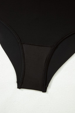 Black Contrast Trim Lace-up Back One Piece Swimsuit