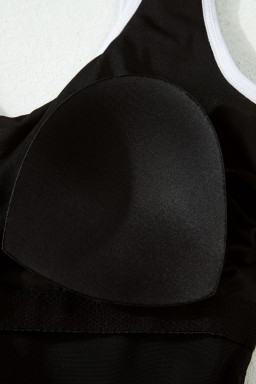 Black Contrast Trim Lace-up Back One Piece Swimsuit