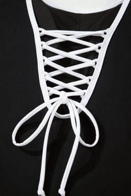 Black Contrast Trim Lace-up Back One Piece Swimsuit