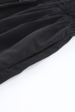 Black Short Sleeve Collared Smocked Waist Side Pocket Romper