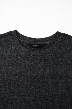 Black Soft Ribbed Loose Tee Slim Shorts 2pcs Sporty Set