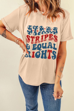 Khaki STARS STRIPES & EQUAL RIGHTS Retro 4th Of July T Shirt