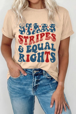 Khaki STARS STRIPES & EQUAL RIGHTS Retro 4th Of July T Shirt