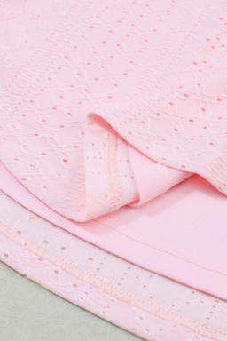 Light Pink Eyelet Knit Patterned Loose V Neck Tank Top
