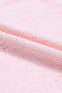 Light Pink Eyelet Knit Patterned Loose V Neck Tank Top