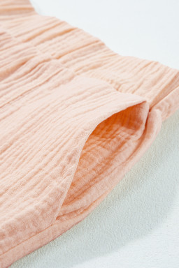 Parchment Crinkle Textured Polo Shirt and High Waist Shorts Set