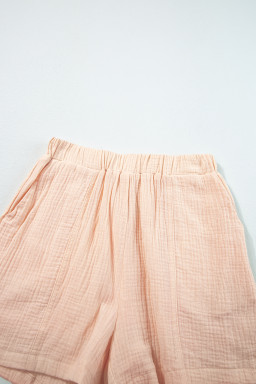 Parchment Crinkle Textured Polo Shirt and High Waist Shorts Set