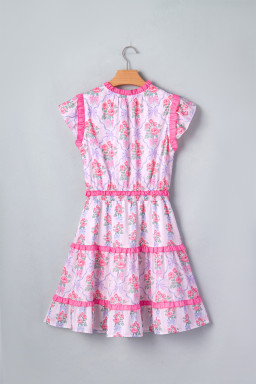 Purple Tiered Ruffles Sleeveless Summer Floral Dress