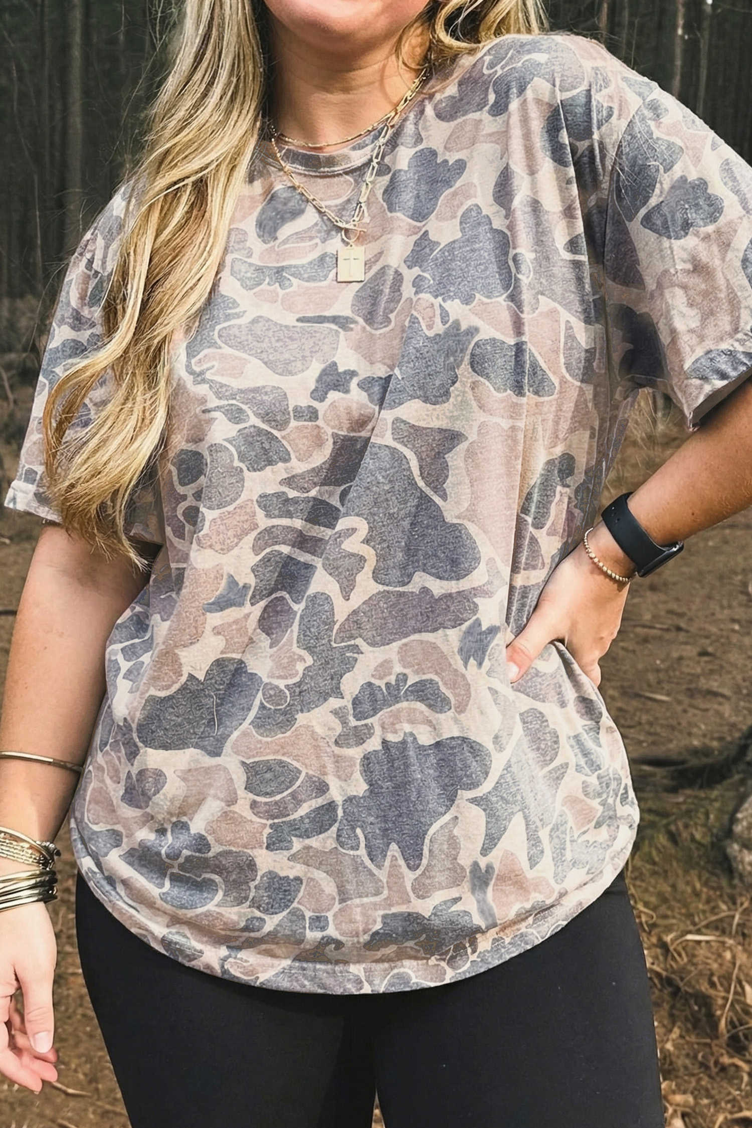 Multicolour Retro Camouflage Print Plus Size T Shirt