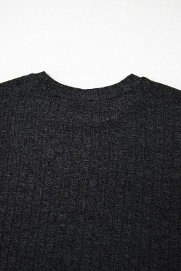 Black Soft Ribbed Loose Tee Slim Shorts 2pcs Sporty Set