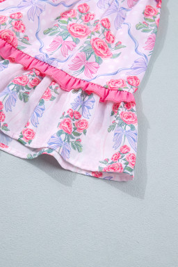 Purple Tiered Ruffles Sleeveless Summer Floral Dress