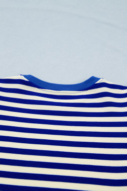 Blue Stripe Contrast Trim Cap Sleeve Top Casual Shorts 2pcs Set