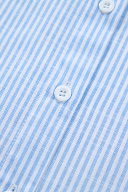 Sky Blue Stripe Leopard Contrast Collar Short Sleeve Shirt