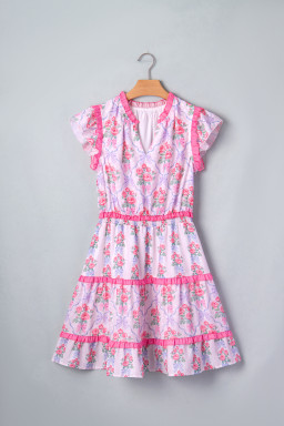 Purple Tiered Ruffles Sleeveless Summer Floral Dress