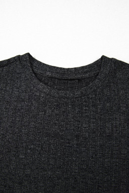 Black Soft Ribbed Loose Tee Slim Shorts 2pcs Sporty Set