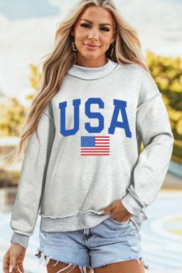 Light Grey Mock Neck Reversible USA/America Graphic Sweatshirt