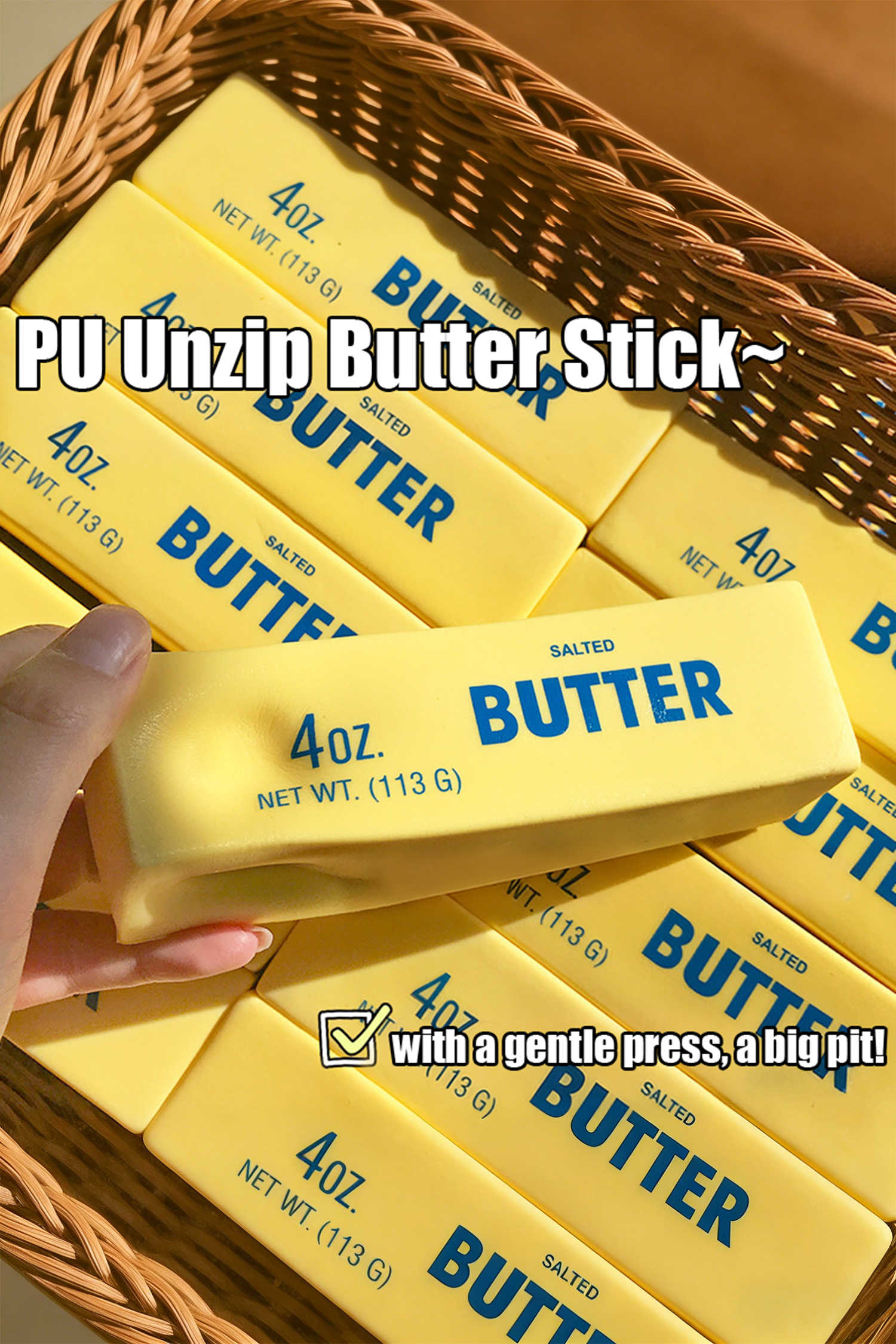 Yellow 1PC PU Butter Sticker Relieve Pressure Toy