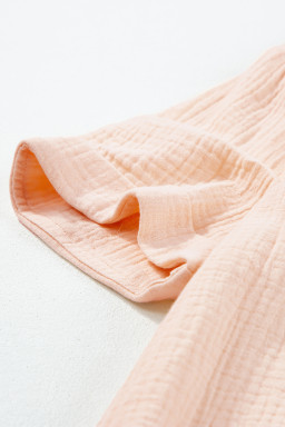 Parchment Crinkle Textured Polo Shirt and High Waist Shorts Set