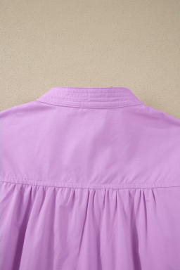Phalaenopsis Stitched Detail V Neck Puffy Half Sleeve Blouse
