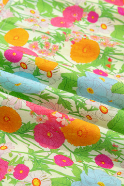 Green Floral Print V Neck Short Puff Sleeve Cotton Maxi Dress